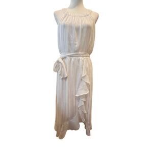 Cato White Sparkle Halter Midi Faux Wrap Dress - Medium